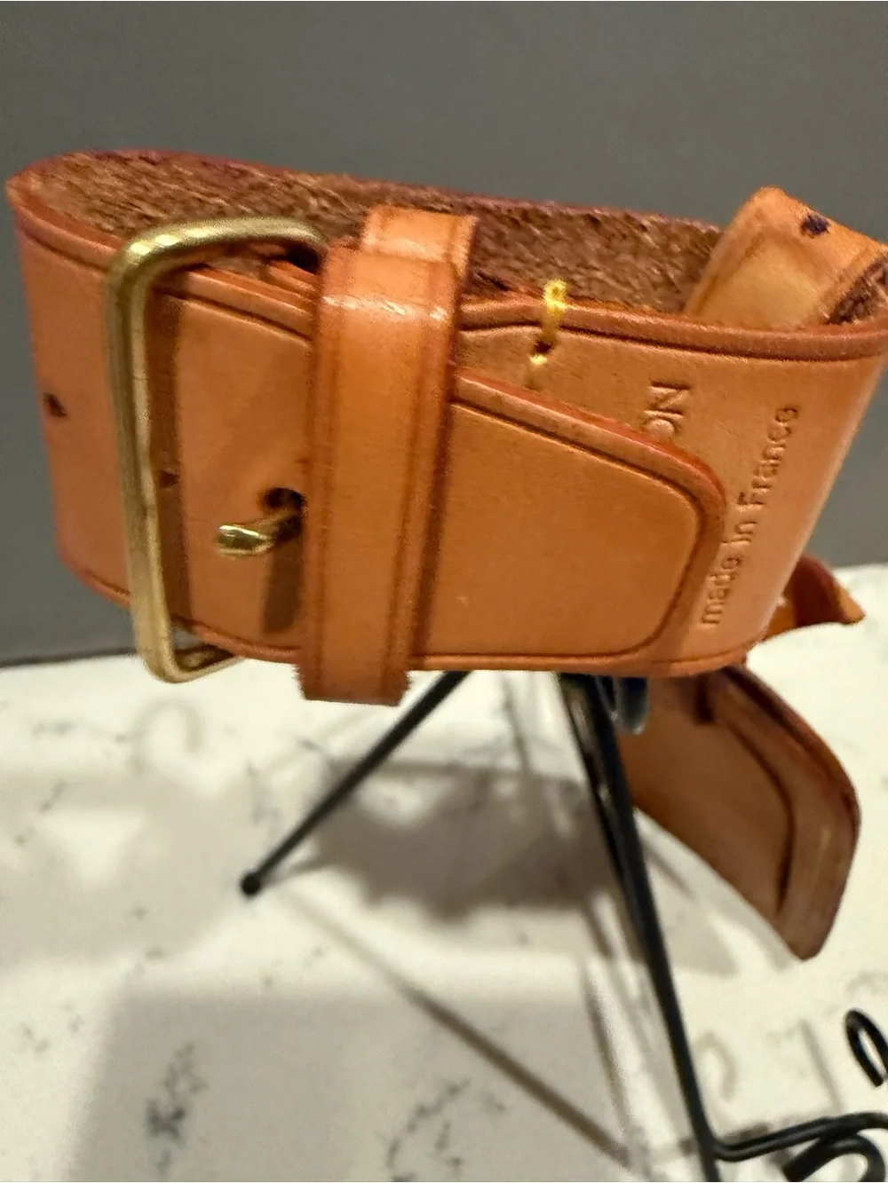 Louis Vuitton Tan Leather Luggage Tag with Stitch Detailing